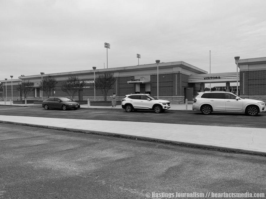 Alief residents wait in the drive-up line for testing at Crump Stadium in January. The district was forced to change the hours for free testing due to the nationwide test kit shortage.
